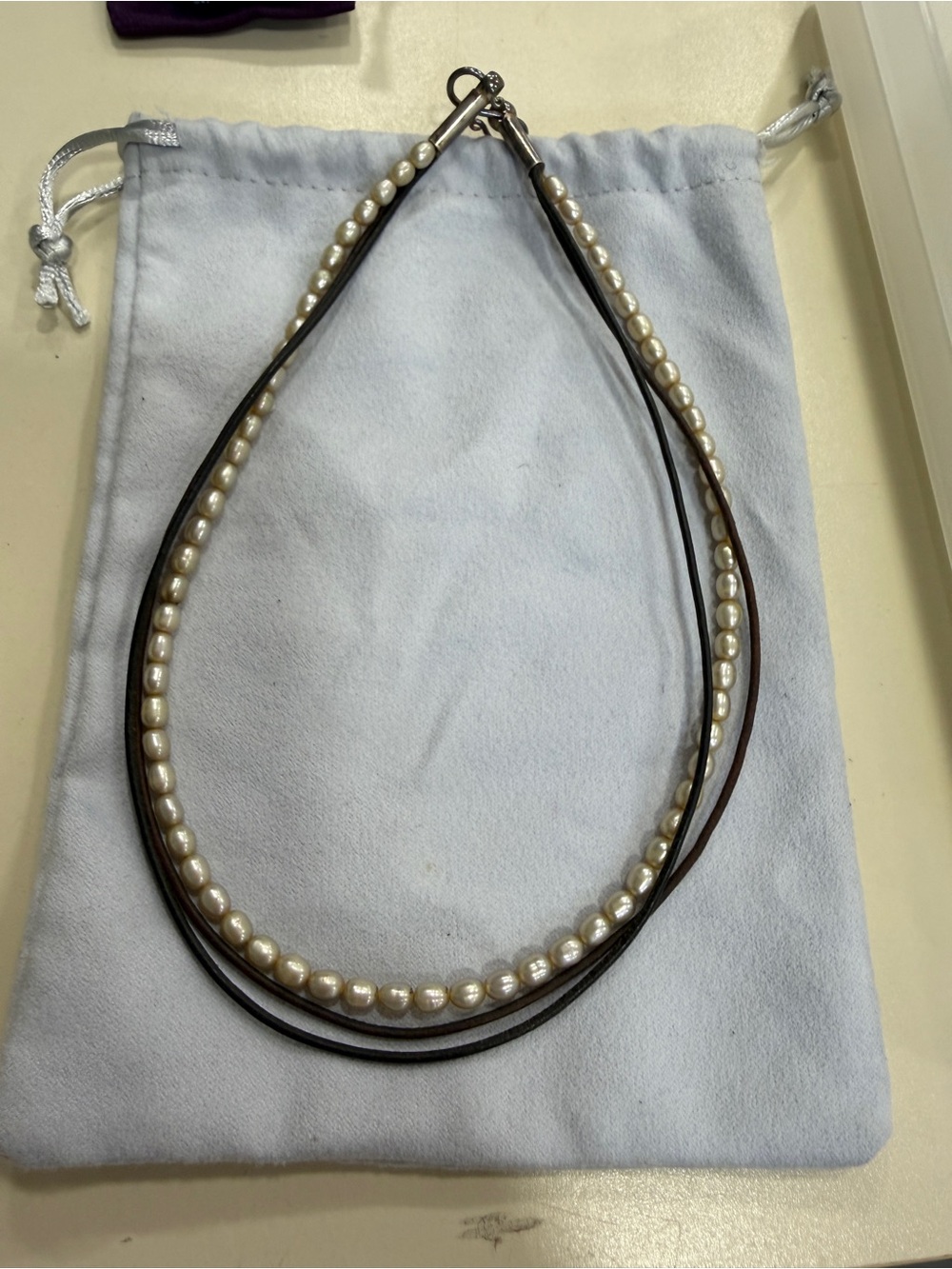 Freshw Pearl and Leather Double-Strand Necklace - Elegant Women's Jewelry